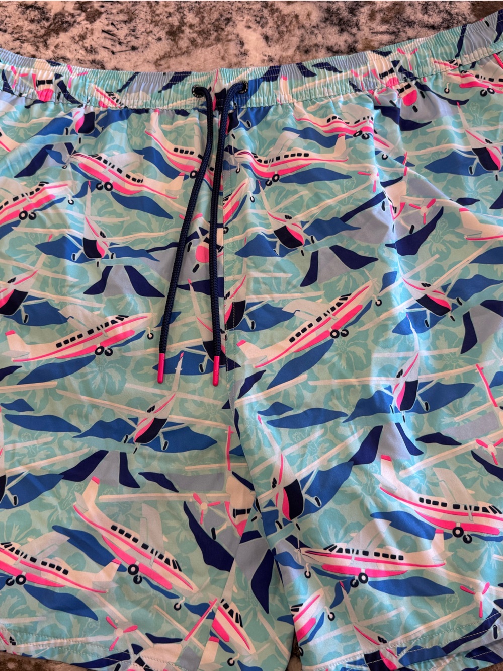 Vineyard Vines Aqua, Navy & Pink Airplane Swim Shorts